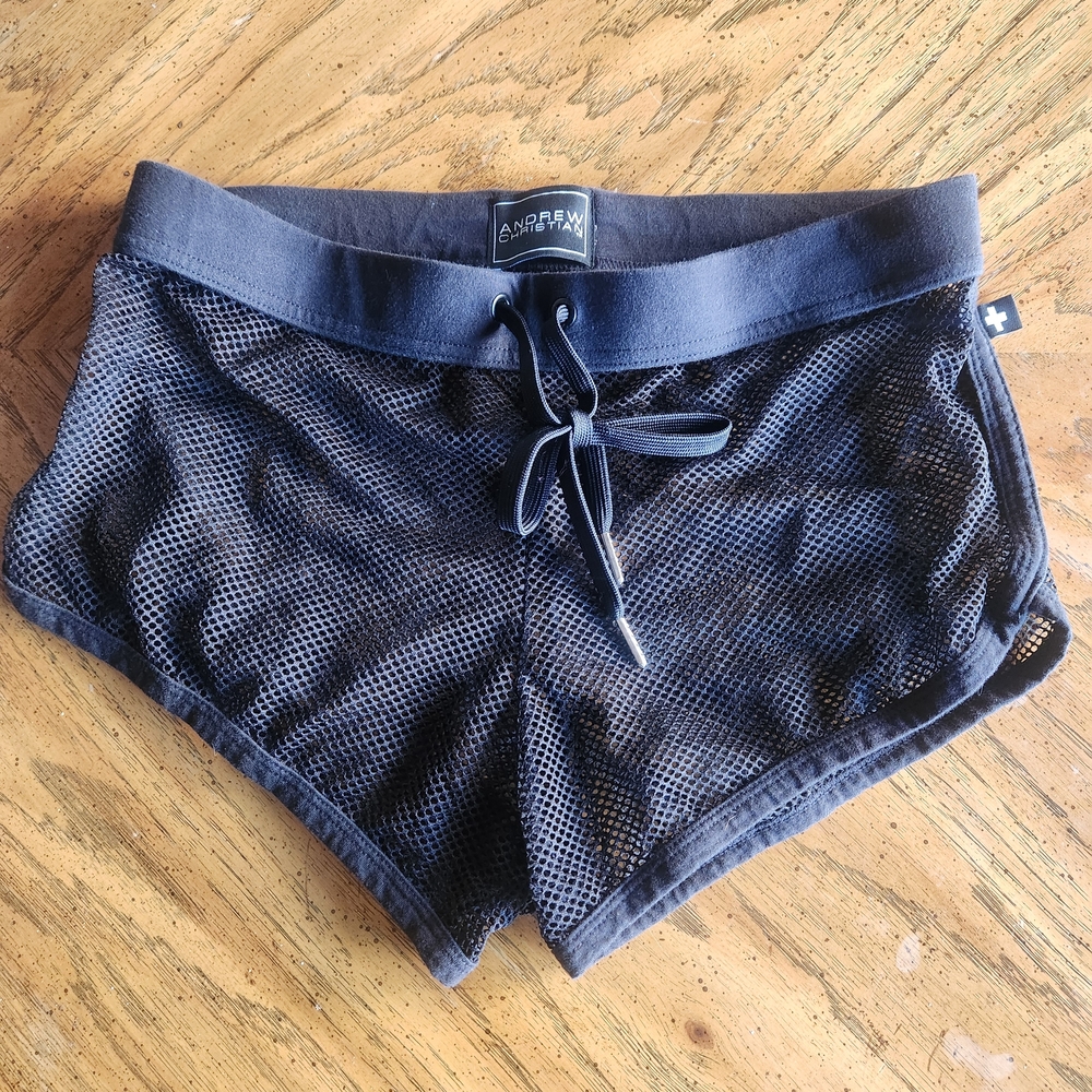 Andrew Christian Black Mesh Shorts with Drawstring
